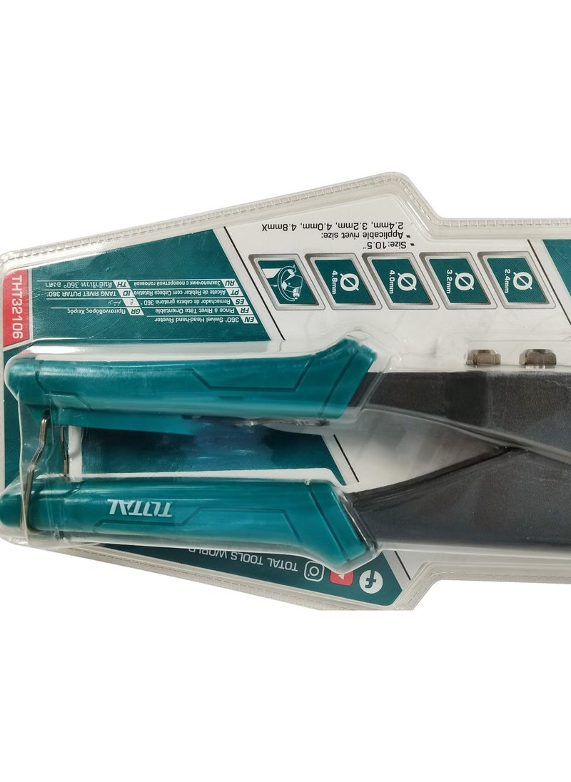 TOTAL - TOTAL 360° Swivel Head Hand Riveter 0.5" Rivet Tool Rivet Size 2.4/3.2/4.0/4.8mm THT32106 - Image 1