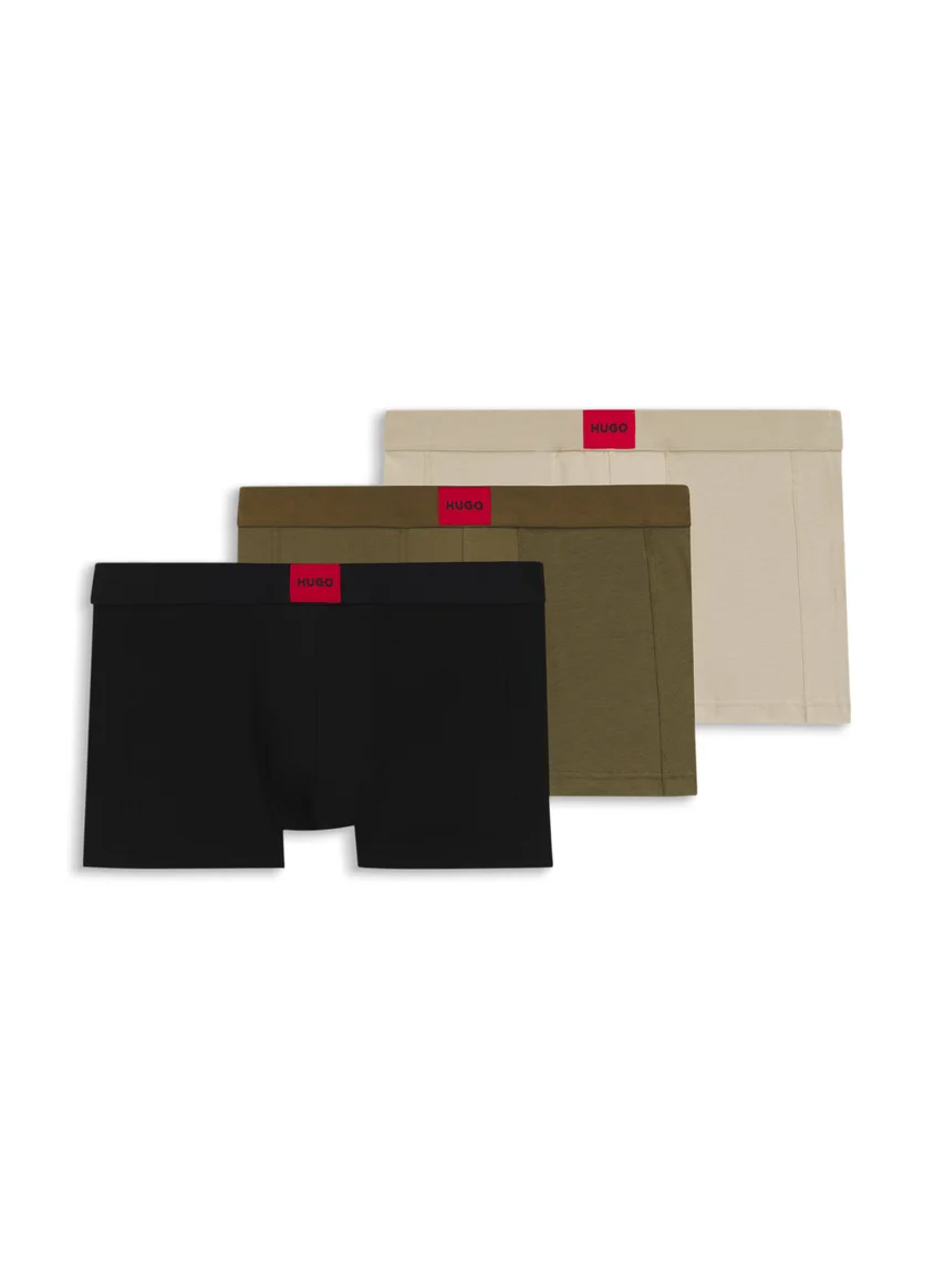 HUGO Three-pack of stretch-cotton trunks with logo waistbands