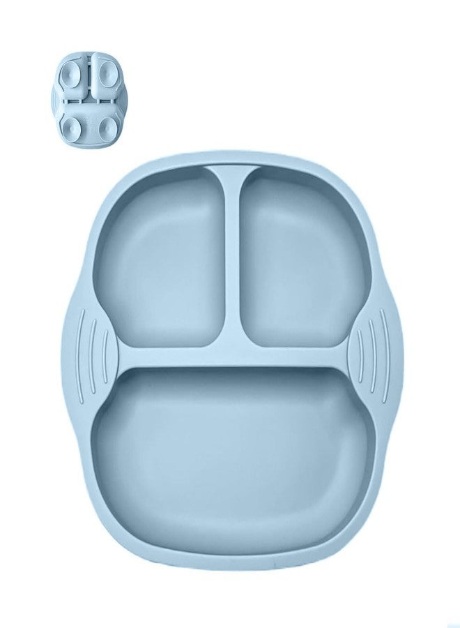 Dhyankeshwer Suction Plates for Babies Toddlers Silicone Baby Feeding Plates with Strong Suction Base Divided Unbreakable Toddler Stay Put Design Microwave Dishwasher Safe Multicolor (Blue) - Image 2