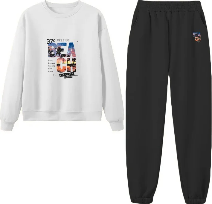 DogFish Tracksuit Set Oversize Beach Printed Tracksuit Set,lover,couple Combination White