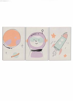 LOWHA Set Of 3 Framed Canvas Wall Arts Stretched Over Wooden Frame Kids Cute Astronaut Spaceship Paintings For Home Living Room Office Decor  - Image 4