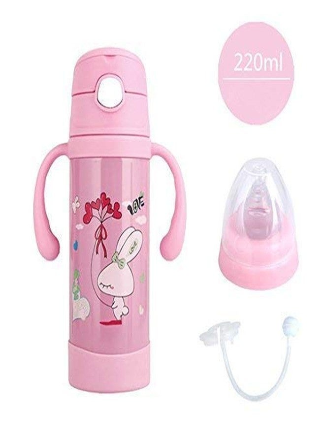 Ineffable Thermal Insulation Stainless Steel New Born Baby Feeding Bottle | Completely BPA Free | Ergonomic Design with Handle | 220 ml (Pink) - Image 2