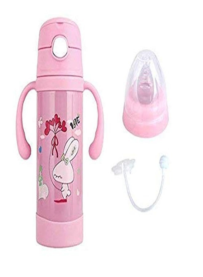 Ineffable Thermal Insulation Stainless Steel New Born Baby Feeding Bottle | Completely BPA Free | Ergonomic Design with Handle | 220 ml (Pink) - Image 1