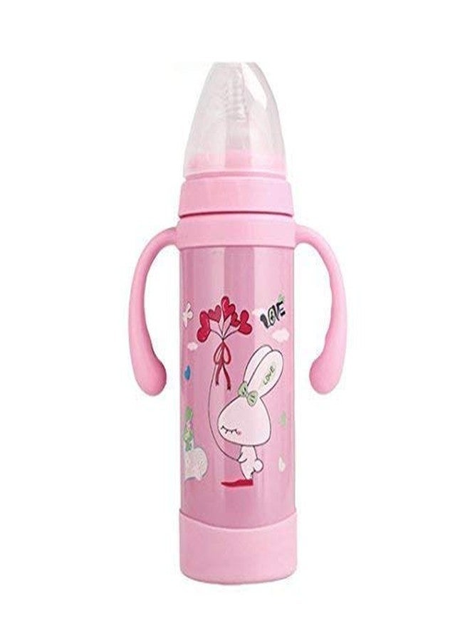 Ineffable Thermal Insulation Stainless Steel New Born Baby Feeding Bottle | Completely BPA Free | Ergonomic Design with Handle | 220 ml (Pink) - Image 3