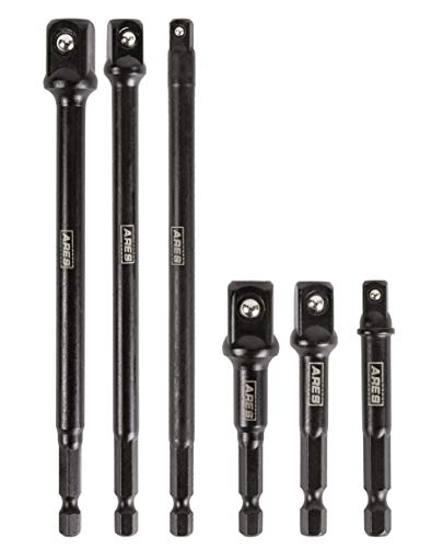 ARES 70382-6-Piece 3-Inch and 6-Inch Impact Grade Socket Adapter Set - Turns Impact Drill Driver into High Speed Socket Driver - 1/4-Inch, 3/8-Inch, and 1/2-Inch Drive Sizes - Image 1