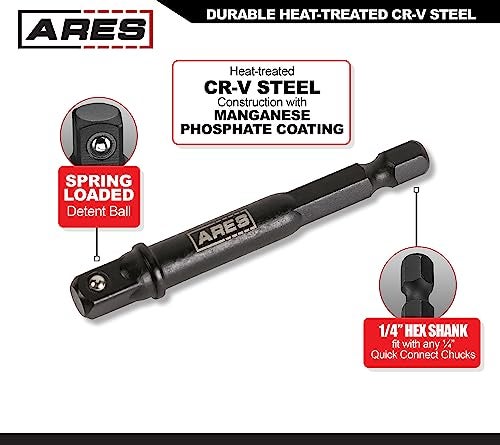 ARES 70382-6-Piece 3-Inch and 6-Inch Impact Grade Socket Adapter Set - Turns Impact Drill Driver into High Speed Socket Driver - 1/4-Inch, 3/8-Inch, and 1/2-Inch Drive Sizes - Image 3