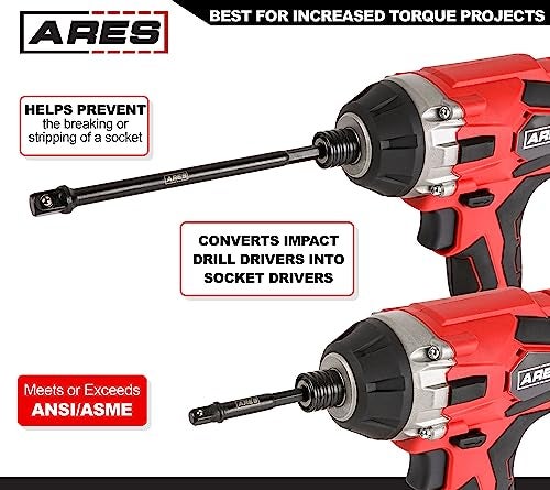 ARES 70382-6-Piece 3-Inch and 6-Inch Impact Grade Socket Adapter Set - Turns Impact Drill Driver into High Speed Socket Driver - 1/4-Inch, 3/8-Inch, and 1/2-Inch Drive Sizes - Image 4