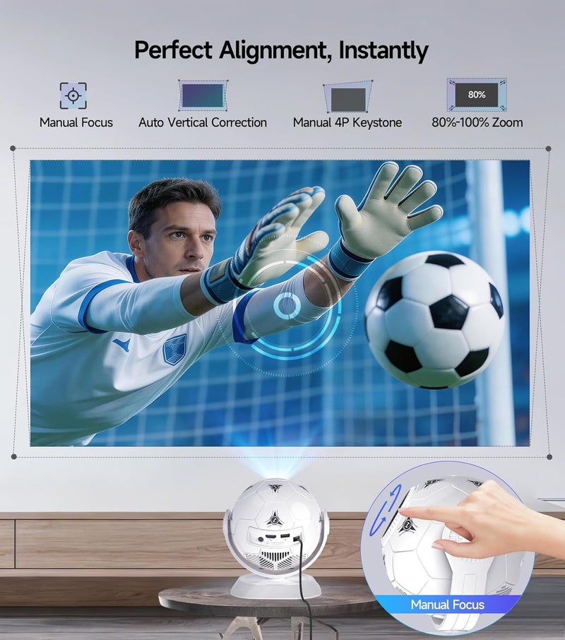 ماجكوبيك جهاز عرض Magcubic يدعم 4K، دقة أصلية 720P، واي فاي 6 وبلوتوث 5.4 | نظام أندرويد 14 مدمج، تصحيح تلقائي لانحراف الصورة، إسقاط سقفي 360 درجة للمنزل، متوافق مع HD، USB، الهاتف وجهاز التلفزيون - Image 2
