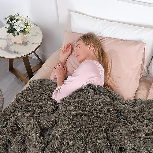 Tuddrom Decorative Extra Soft Faux Fur Throw Blanket 50"x60",Solid Reversible Fuzzy Lightweight Long Hair Shaggy Blanket,Fluffy Cozy Plush Fleece Comfy Microfiber Blanket for Couch Sofa Bed,Brown - Image 3