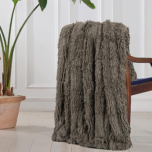 Tuddrom Decorative Extra Soft Faux Fur Throw Blanket 50"x60",Solid Reversible Fuzzy Lightweight Long Hair Shaggy Blanket,Fluffy Cozy Plush Fleece Comfy Microfiber Blanket for Couch Sofa Bed,Brown - Image 2
