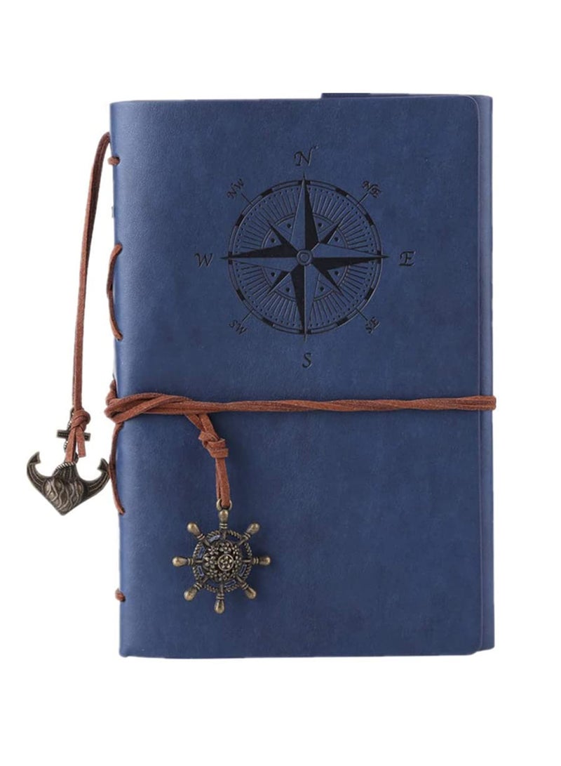 Excefore Travelers Notebook Diary, Vintage literature PU, Leather Soft Cover, A6 Refillable Pages, Stationery Gift, with Blank Pages and Retro Pendants 80pages (Deep Blue)  - Image 1