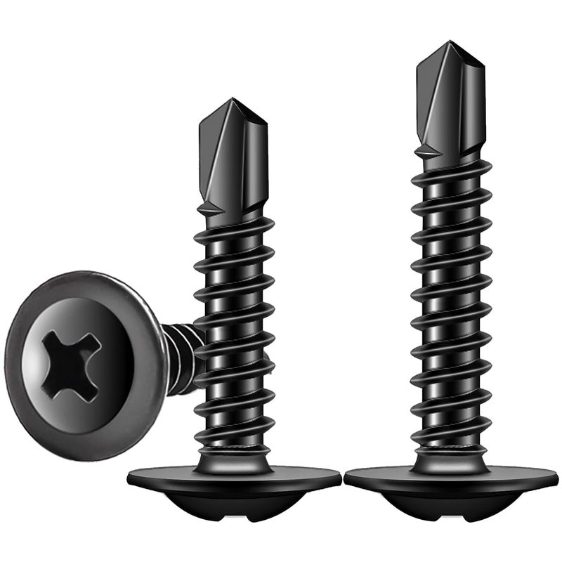 weideer 100pcs #8 Self Tapping Screws for matal,410 Stainless Steel Screws Assortment Kit,Black Oxide Truss Head Matal Screw (1/2" 50pcs+3/4" 50pcs) - Image 1