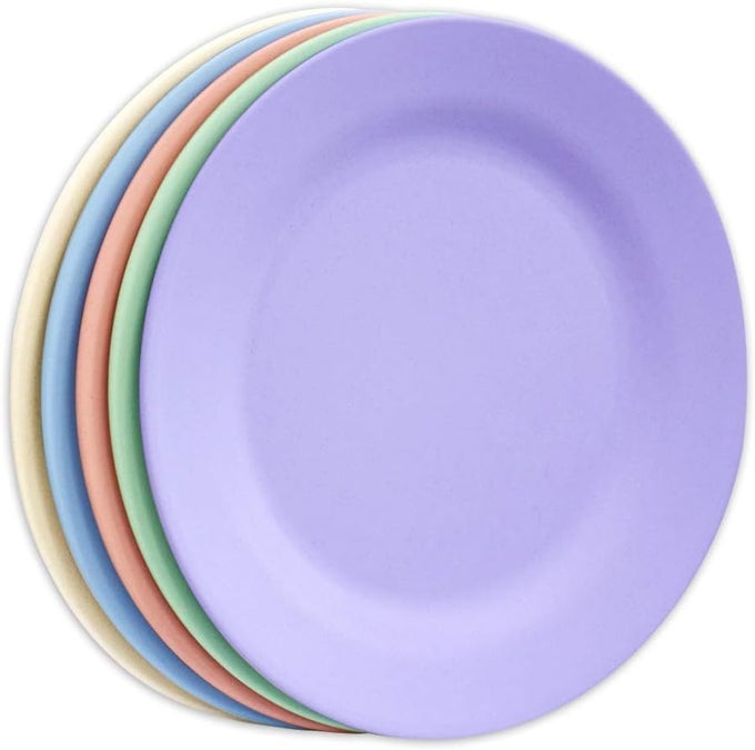 11 INCH DINNER PLATE SET EXTRA LARGE PASTA PLATES UNBREAKABLE DISHES LIGHTWEIGHT WHEAT STRAW SALAD DINNERWARE REUSABLE FIBER DESSERT TABLEWARE 5 PACK ASSORTED COLOR