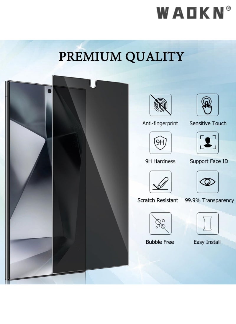 2-Pack HD Full Privacy Anti-Peeping Tempered Glass Screen Protector For Samsung Galaxy S24 Ultra, Easy to Install Protection with Fingerprint, Ultra Clear, Touch Sensitivity, Anti-Spy