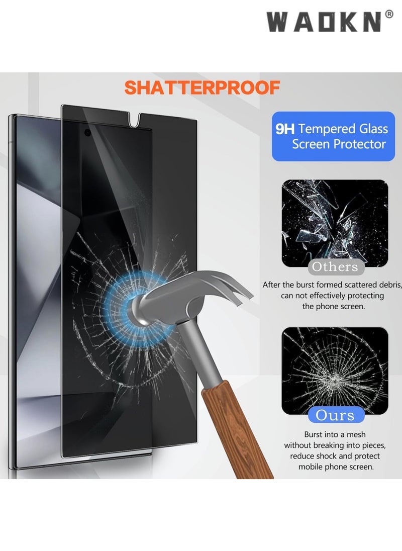2-Pack HD Full Privacy Anti-Peeping Tempered Glass Screen Protector For Samsung Galaxy S24 Ultra, Easy to Install Protection with Fingerprint, Ultra Clear, Touch Sensitivity, Anti-Spy