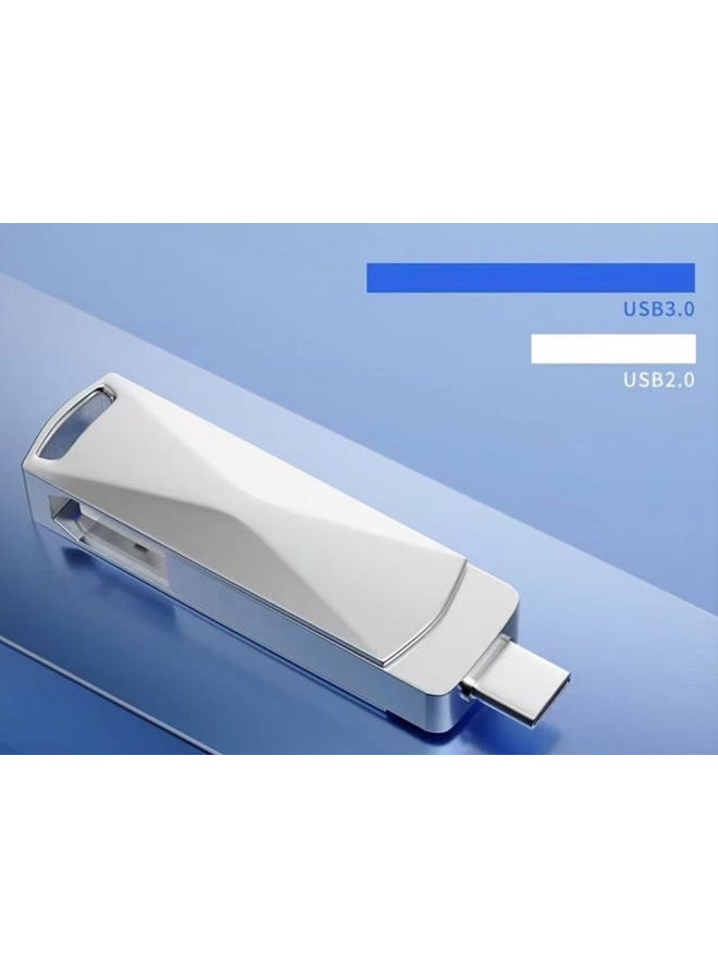 Type-c Mobile Phone U Disk 32g High-speed Usb3.0 Computer Dual-use OTG Dual-interface Metal U Disk-Color:Silver-Capacity:USB3.0 32GB - Image 1