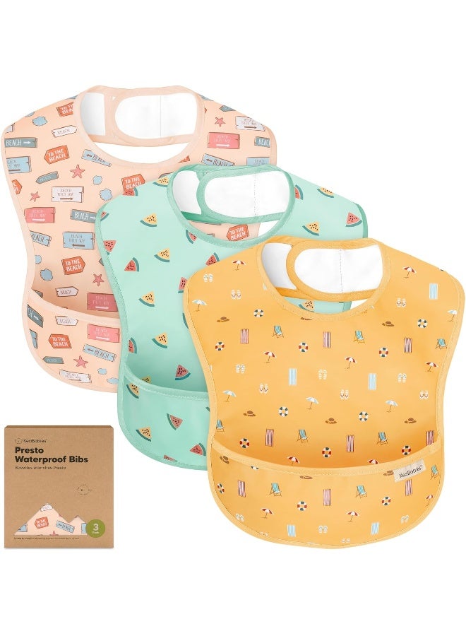 KeaBabies 3-Pack Waterproof Baby Bibs for Eating - Lightweight Toddler Feeding Bibs with Large Food Catcher, Mess Proof, Food-Grade Baby Eating Essentials, Easy to Put On & Clean (Beach Day) - Image 1