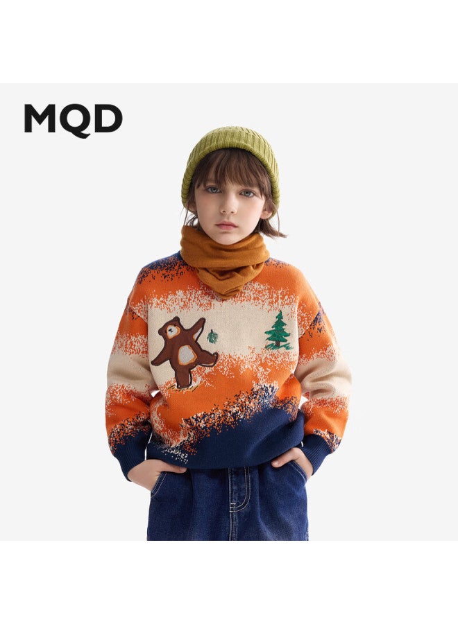 Mqd Maqidun Autumn Winter New Round Neck Boys' Knitted Sweater Thickened Baby Pullover - Image 1