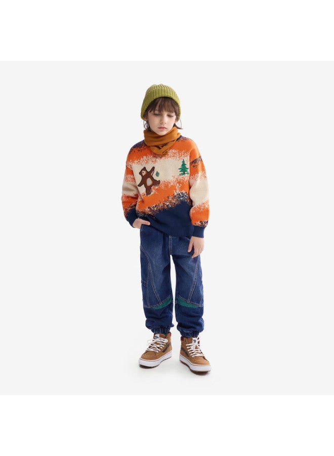 Mqd Maqidun Autumn Winter New Round Neck Boys' Knitted Sweater Thickened Baby Pullover - Image 2