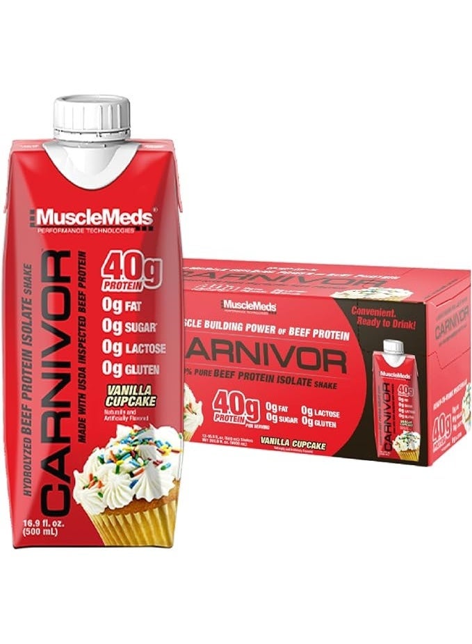 MuscleMeds Carnivor RTD, Ready to Drink Protein, Lactose Free, Sugar Free, 40g Isolate Protein, Muscle Building, Recovery, 500 ml (Pack of 12) (Vanilla Cupcake) HALAL - Image 1