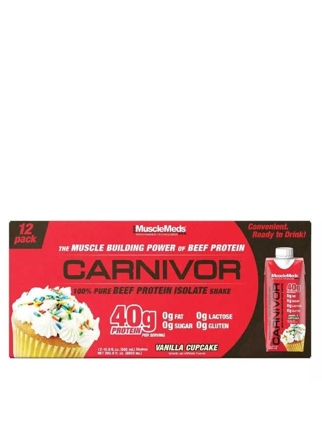 MuscleMeds Carnivor RTD, Ready to Drink Protein, Lactose Free, Sugar Free, 40g Isolate Protein, Muscle Building, Recovery, 500 ml (Pack of 12) (Vanilla Cupcake) HALAL - Image 2