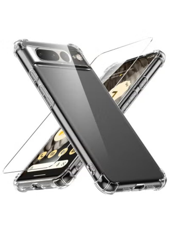 JAJEEK Transparent Soft Silicone TPU Bumper Case for Google Pixel 7 Pro 5G with 1 Screen Protector | Shockproof Protective Cover with Reinforced Corners | Slim Fit, Anti-Yellow TPU | Full Protection & Precise Cutouts | Includes Tempered Glass - Image 1