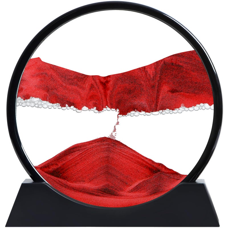 KPNUWN Moving Sand Art Liquid Motion 3D Deep Sea Sandscape Color Quicksand Decor Round Glass Moving Sand Art Picture Relaxing Desktop Home Office Work Decor Red 12 inch - Image 2