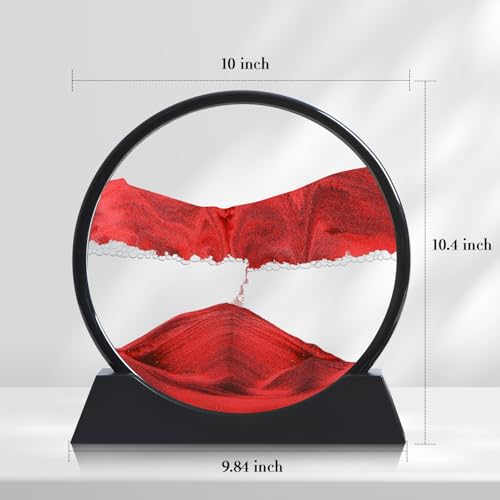 KPNUWN Moving Sand Art Liquid Motion 3D Deep Sea Sandscape Color Quicksand Decor Round Glass Moving Sand Art Picture Relaxing Desktop Home Office Work Decor Red 12 inch - Image 3