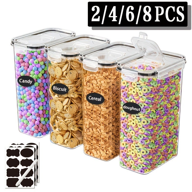 2/4/6/8pcs Set of Flip-Top Sealed Food Storage Containers, Multi-Purpose Storage Containers, Plastic Kitchen And Pantry Organization Jars, for Grains, Dry Goods, Flour And Sugar, Including Labels - Image 2