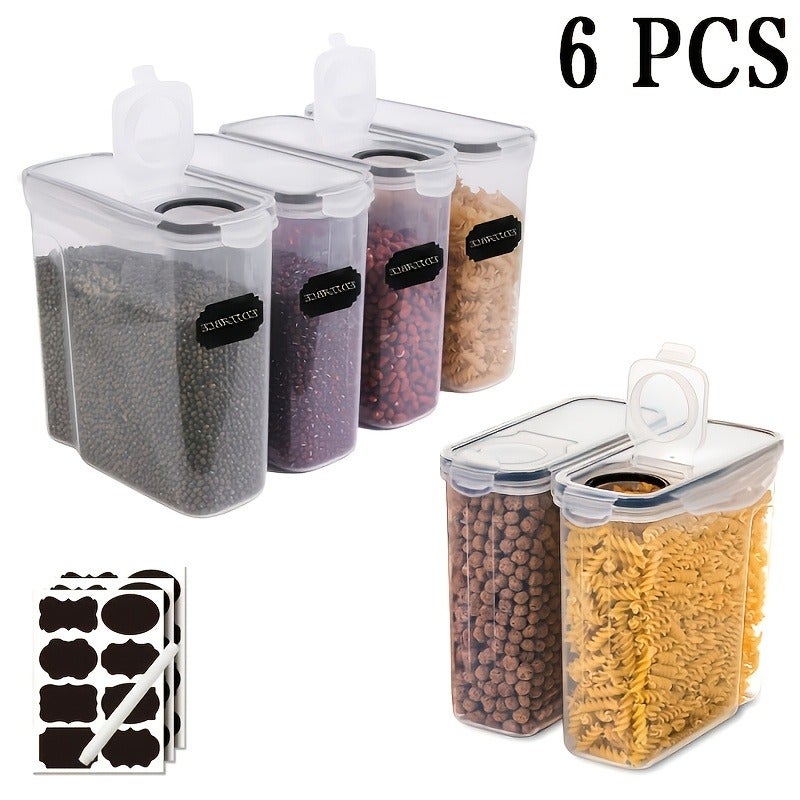 2/4/6/8pcs Set of Flip-Top Sealed Food Storage Containers, Multi-Purpose Storage Containers, Plastic Kitchen And Pantry Organization Jars, for Grains, Dry Goods, Flour And Sugar, Including Labels - Image 5