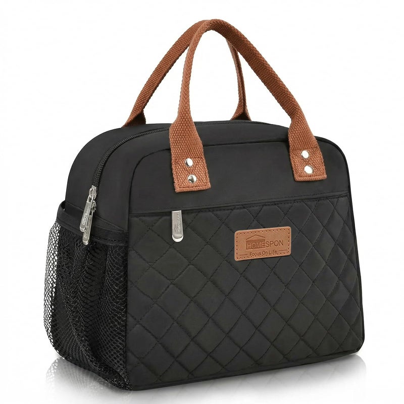 HOMESPON Insulated Lunch Bag for Women Men Adults Lunch Tote with Front Pocket Lunch Box Container Cooler Bag for Work Picnic Black - Image 2