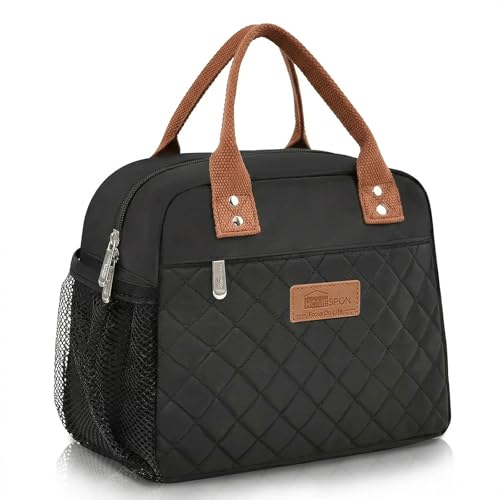 HOMESPON Insulated Lunch Bag for Women Men Adults Lunch Tote with Front Pocket Lunch Box Container Cooler Bag for Work Picnic Black - Image 1