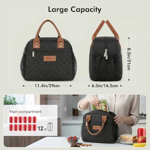 HOMESPON Insulated Lunch Bag for Women Men Adults Lunch Tote with Front Pocket Lunch Box Container Cooler Bag for Work Picnic Black - Image 3