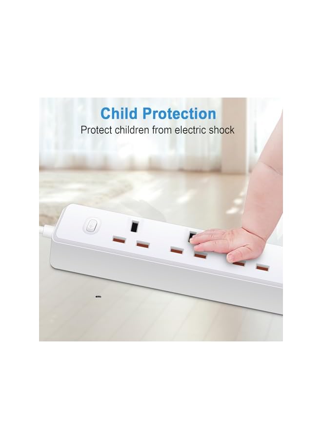promass Power Strip Surge Protector Extension, 2M Cord with 4 AC Outlet, 2 USB Ports and 1 Type-C Ports, Triple UK Charging Socket for Home, Office, School Supplies-White - Image 4