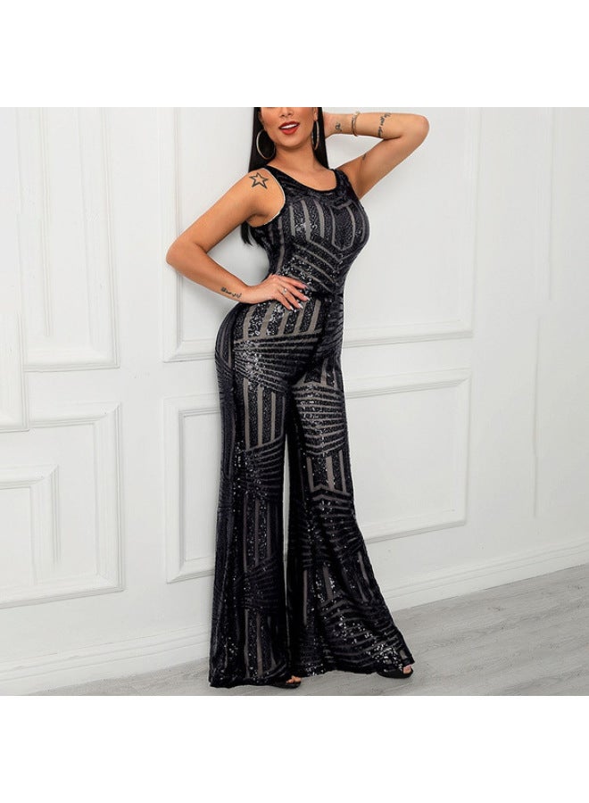 2021 European And American Independent Station Noble Elegant Beaded Sequin Sleeveless Wide Leg Pants Sleeveless Pullover Fashion Pants 