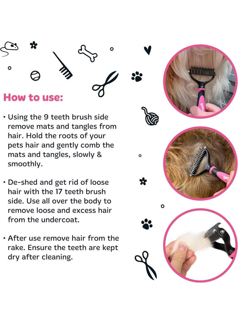 بوجالوجز فرشاة تهذيب شعر الحيوانات الأليفة فرشاة مزدوجة الجوانب للتخلص من الفرو السفلي لتمشيط الكلاب والقطط بالشعر الطويل من بوجالوجز - Image 4