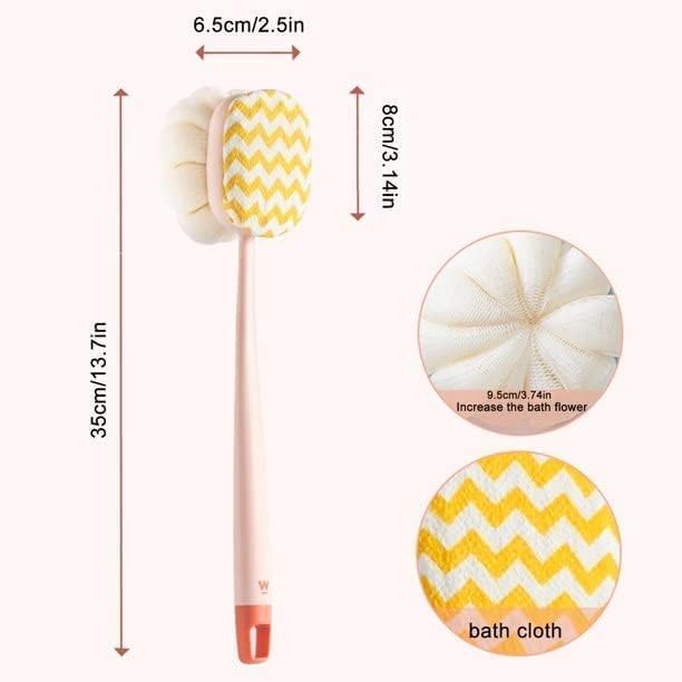 BLINE Back Scrubber Shower Brush, Bath Brush Long Handle for Shower, Back Scrubber for Shower with Loofah and Exfoliating Mitt, Shower Brush for Bath Dry Brush, Body Brush for Men Women (M, 1, count) - Image 2