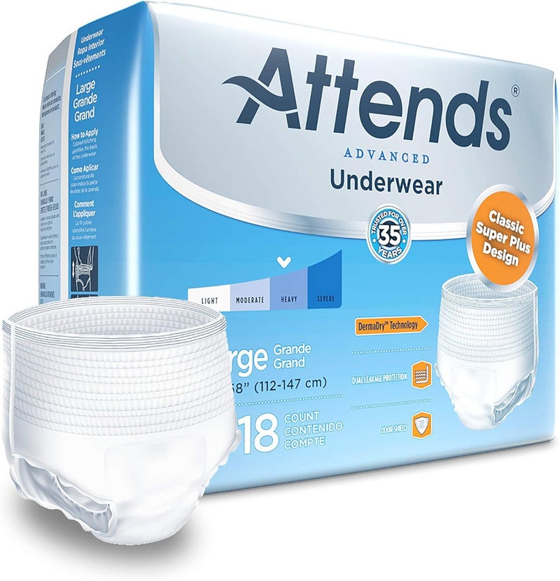 Attends Underwear for Adult Incontinence Care with QuickDry Channels Ultimate Absorbency Unisex Large 18 count x4 - Image 2