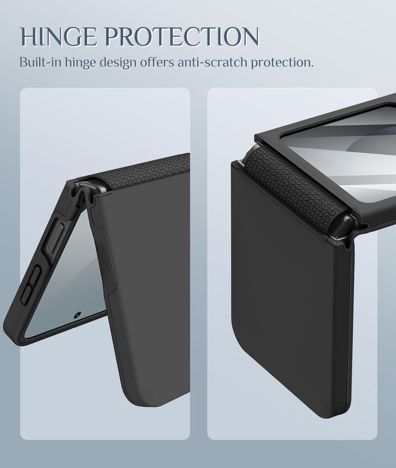 Caka for Samsung Galaxy Z Flip 6 /Z Flip 5 Case [Wireless Charging Compatible][Hinge Protection] [Screen Protector] Women Men Shockproof Protection Phone Cover - Black - Image 5