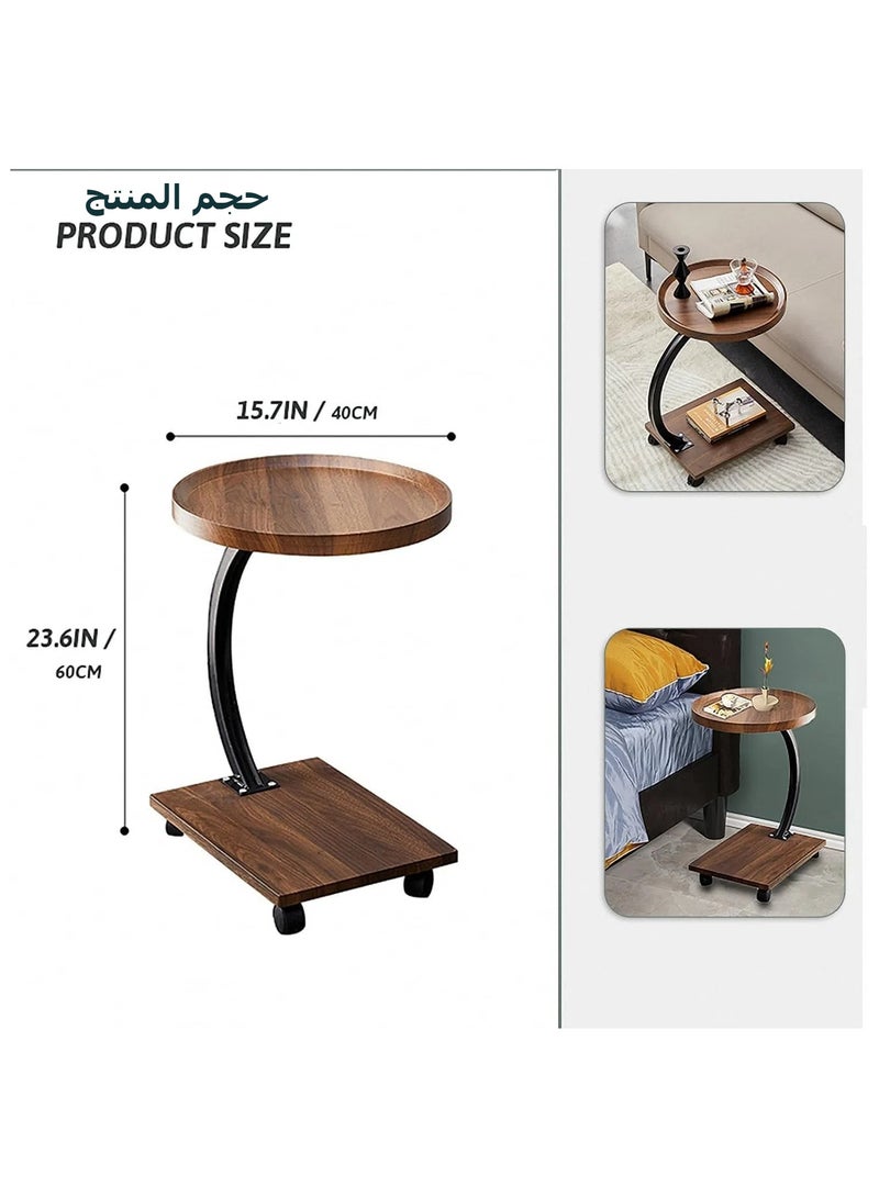 XICEN Coffee Table,Sofa Side Table,Snack Table,Double-Layer Storage Table Removable Waterproof Square Table on wheels for living room sofa,Suitable for study, living room, bedroom(Walnut) - Image 3