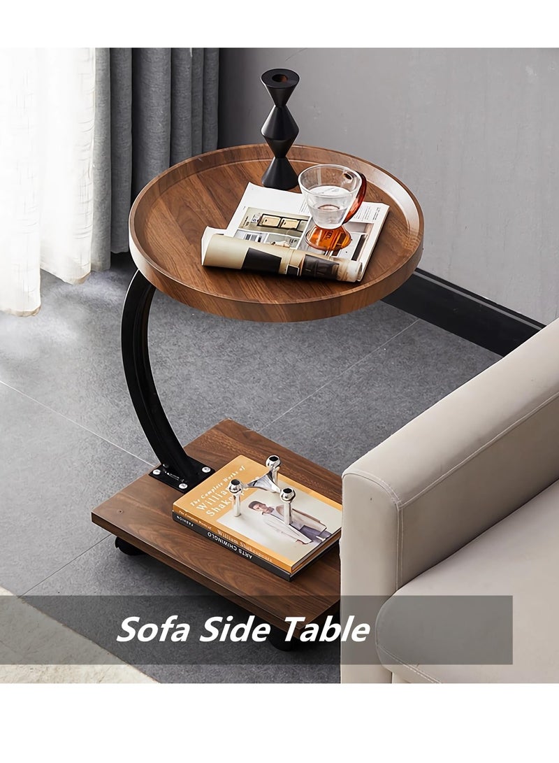 XICEN Coffee Table,Sofa Side Table,Snack Table,Double-Layer Storage Table Removable Waterproof Square Table on wheels for living room sofa,Suitable for study, living room, bedroom(Walnut) - Image 5
