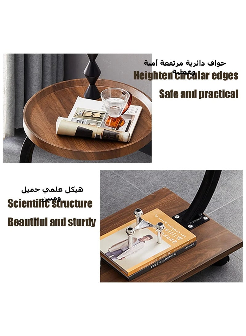 XICEN Coffee Table,Sofa Side Table,Snack Table,Double-Layer Storage Table Removable Waterproof Square Table on wheels for living room sofa,Suitable for study, living room, bedroom(Walnut) - Image 4
