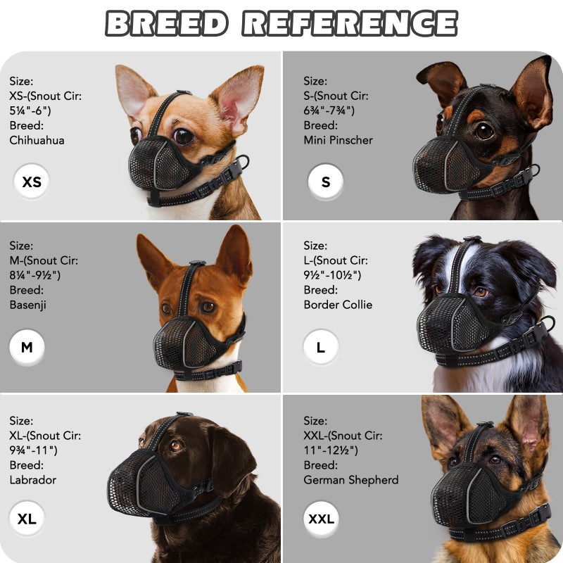 BONTHEE Dog Muzzle,Mesh Soft Muzzle for Small Medium Large Sized Dogs, Breathable Reflective Adjustable Puppy Muzzles with Collar for Scavenging Grooming Biting Chewing,Allows Panting and Drinking - Image 3