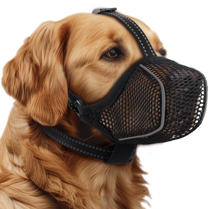BONTHEE Dog Muzzle,Mesh Soft Muzzle for Small Medium Large Sized Dogs, Breathable Reflective Adjustable Puppy Muzzles with Collar for Scavenging Grooming Biting Chewing,Allows Panting and Drinking - Image 1