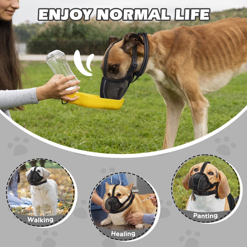 BONTHEE Dog Muzzle,Mesh Soft Muzzle for Small Medium Large Sized Dogs, Breathable Reflective Adjustable Puppy Muzzles with Collar for Scavenging Grooming Biting Chewing,Allows Panting and Drinking - Image 4
