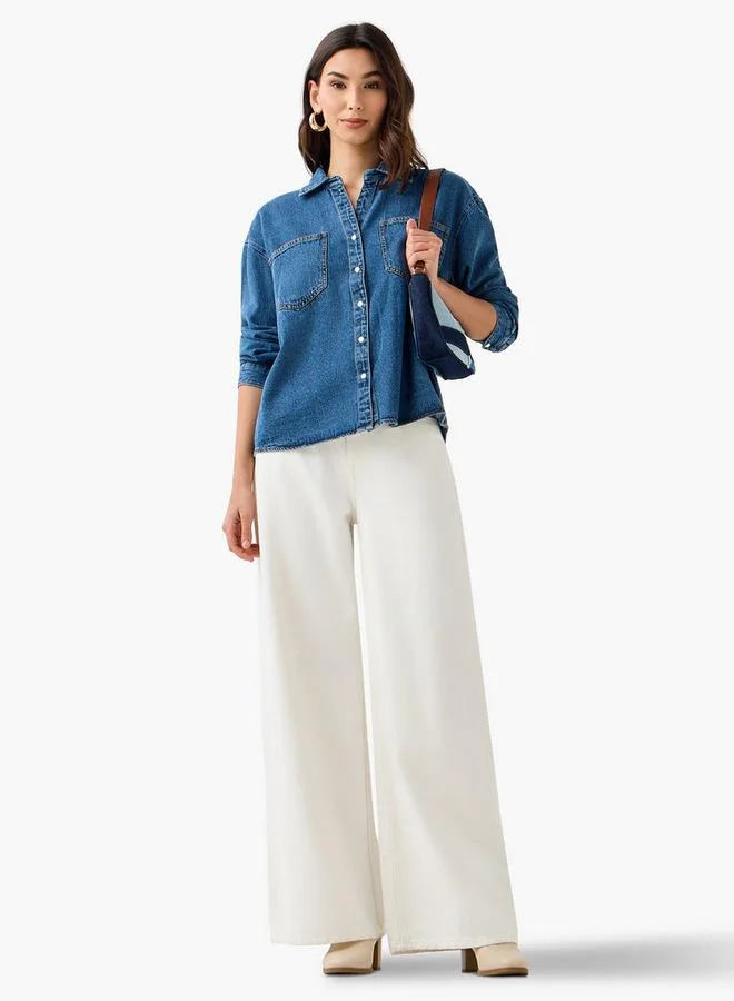 Splash FAV Oversized Fit Cotton Denim Shirt with Pocket