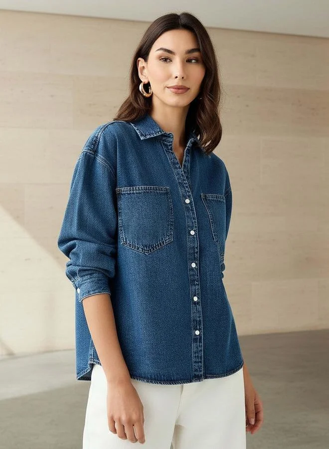 Splash FAV Oversized Fit Cotton Denim Shirt with Pocket