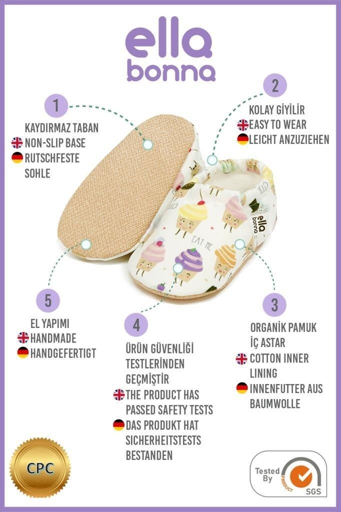 Ella Bonna Patterned Baby Booties, Non-Slip Sole, Home Nursery Shoes Slippers, Cupcake - Image 4