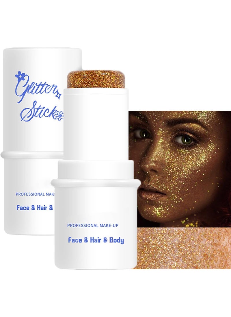 Mysense - Mysense Gold Body Glitter Stick, Face and Hair Glitter Gel for Kids and Women, Singer Concert Outfits Festival Rave Accessories Glitter Makeup, Waterproof Sparkling Mermaid Glitter Face Paint - Image 1