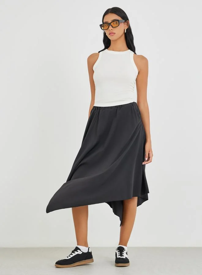 تايك تو Take Two Solid Asymmetric Hem Midi Skirt